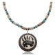 Bear and Bear Paw .925 Sterling Silver Certified Authentic Navajo Native American Natural Turquoise and Jasper Necklace 25523