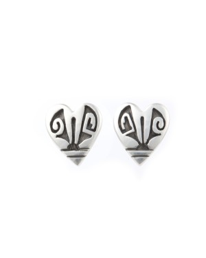 Heart .925 Sterling Silver Certified Authentic Handmade Hopi Native American Earrings  27254