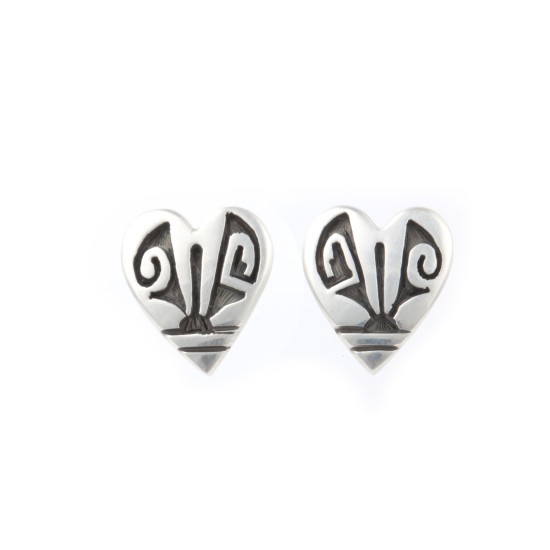 Heart .925 Sterling Silver Certified Authentic Handmade Hopi Native American Earrings  27254