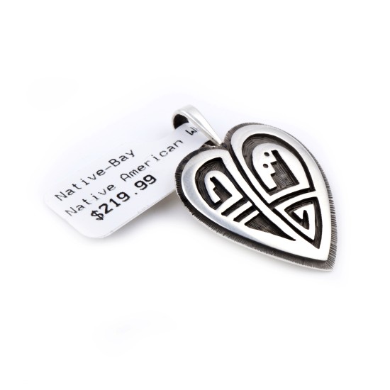 Heart .925 Sterling Silver Certified Authentic Handmade Overlay Hopi Native American Pendant  24543