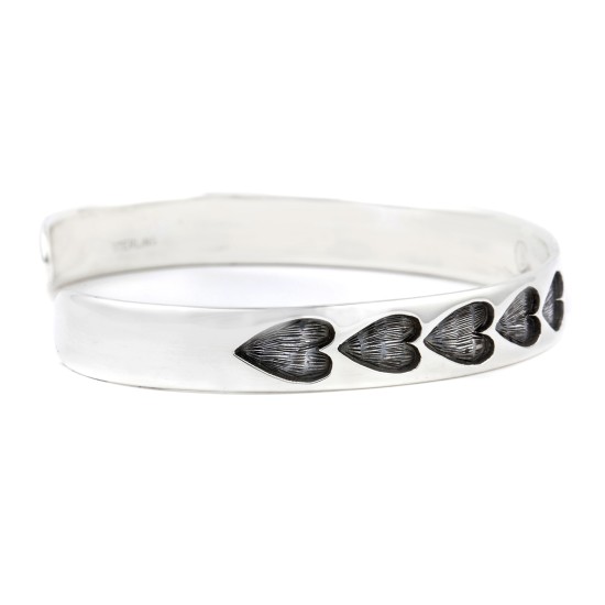 Heart .925 Sterling Silver Certified Authentic Handmade Hopi Overlay Native American Bracelet 13219-3