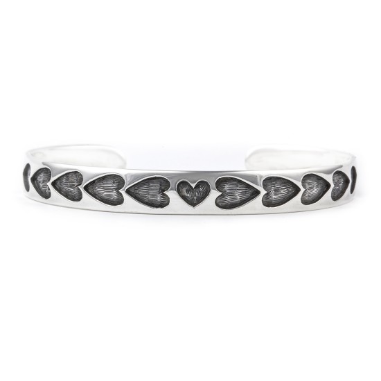 Heart .925 Sterling Silver Certified Authentic Handmade Hopi Overlay Native American Bracelet 13219-3