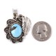 Flower and Leaf .925 Sterling Silver Certified Authentic Handmade Navajo Native American Natural Turquoise Pendant  1503