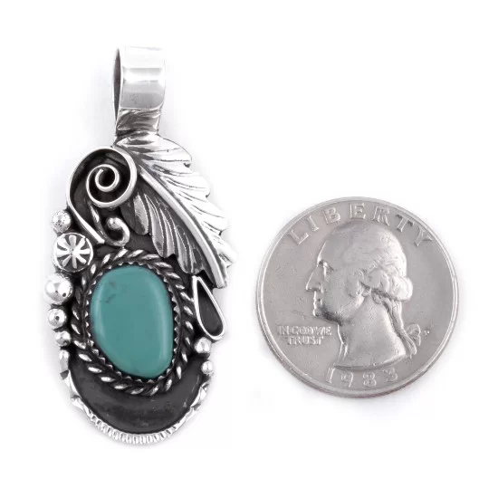 Flower and Leaf .925 Sterling Silver Handmade Navajo Native American Natural Turquoise Pendant 27258 Flower and Leaf .925 Sterling Silver Handmade Navajo Native American Natural Turquoise Pendant 27258