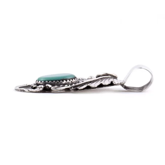 Flower and Leaf .925 Sterling Silver Handmade Navajo Native American Natural Turquoise Pendant 27258 Flower and Leaf .925 Sterling Silver Handmade Navajo Native American Natural Turquoise Pendant 27258