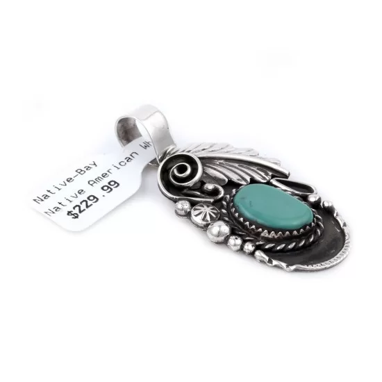 Flower and Leaf .925 Sterling Silver Handmade Navajo Native American Natural Turquoise Pendant 27258 Flower and Leaf .925 Sterling Silver Handmade Navajo Native American Natural Turquoise Pendant 27258