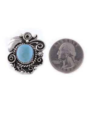 .925 Sterling Silver Flower Certified Authentic Handmade Navajo Native American Natural Turquoise Ring  13225