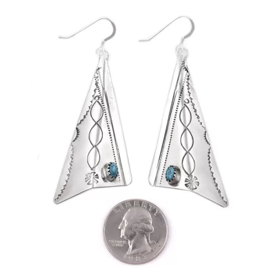 Sun .925 Sterling Silver Handmade Navajo Native American Natural Turquoise Large Dangle Earrings 27256 Sun .925 Sterling Silver Handmade Navajo Native American Natural Turquoise Large Dangle Earrings 27256