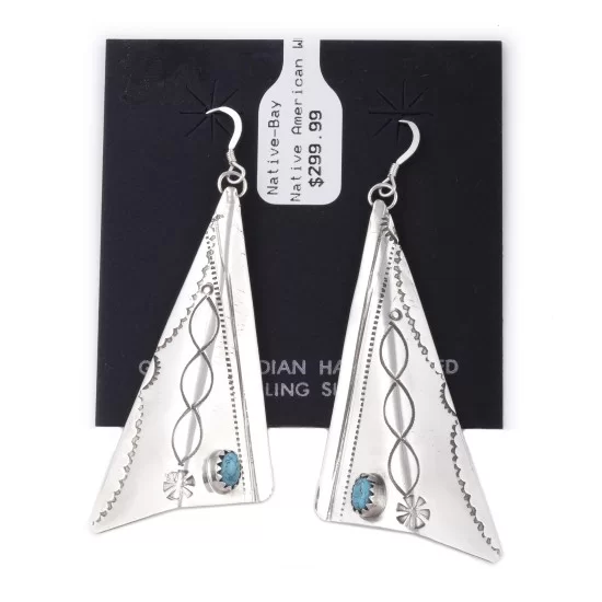 Sun .925 Sterling Silver Handmade Navajo Native American Natural Turquoise Large Dangle Earrings 27256 Sun .925 Sterling Silver Handmade Navajo Native American Natural Turquoise Large Dangle Earrings 27256