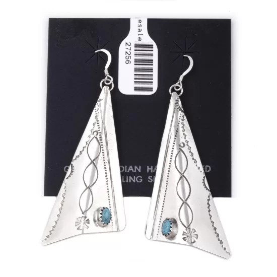 Sun .925 Sterling Silver Handmade Navajo Native American Natural Turquoise Large Dangle Earrings 27256 Sun .925 Sterling Silver Handmade Navajo Native American Natural Turquoise Large Dangle Earrings 27256
