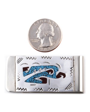 Eagle .925 Sterling Silver Ray Begay Certified Authentic Handmade Navajo Native American Natural Turquoise Coral Money Clip 11253-6 Eagle .925 Sterling Silver Ray Begay Certified Authentic Handmade Navajo Native American Natural Turquoise Coral Money Clip 11253-6