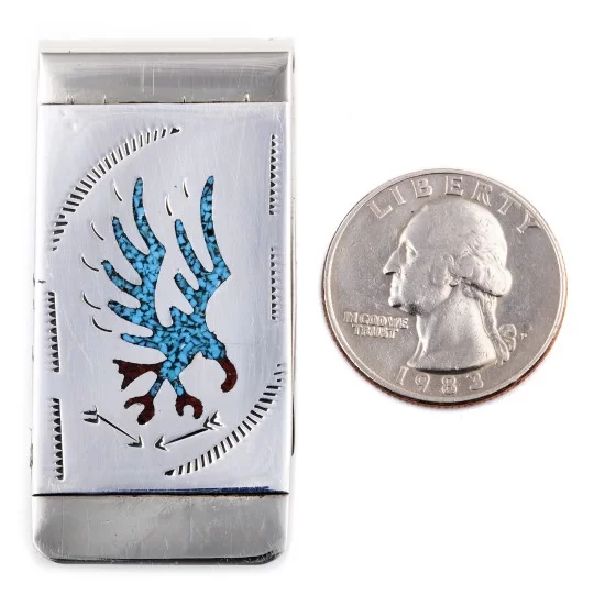 Eagle .925 Sterling Silver Handmade Navajo Native American Turquoise Coral Money Clip 11253-8
