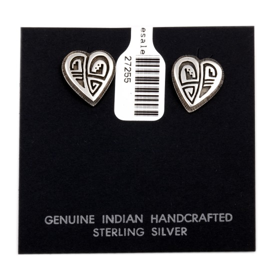 Heart .925 Sterling Silver Certified Authentic Handmade Hopi Native American Earrings  27255