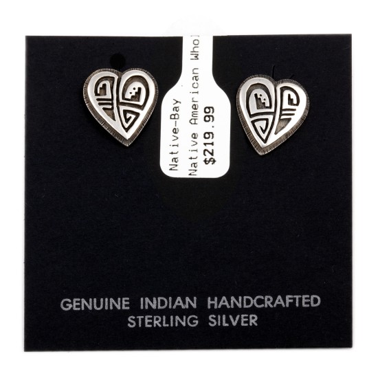 Heart .925 Sterling Silver Certified Authentic Handmade Hopi Native American Earrings  27255