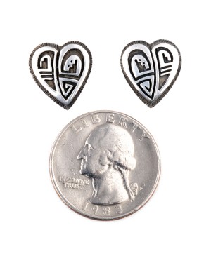 Heart .925 Sterling Silver Certified Authentic Handmade Hopi Native American Earrings  27255