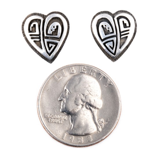 Heart .925 Sterling Silver Certified Authentic Handmade Hopi Native American Earrings  27255