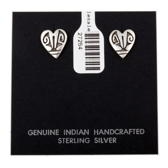 Heart .925 Sterling Silver Certified Authentic Handmade Hopi Native American Earrings  27254