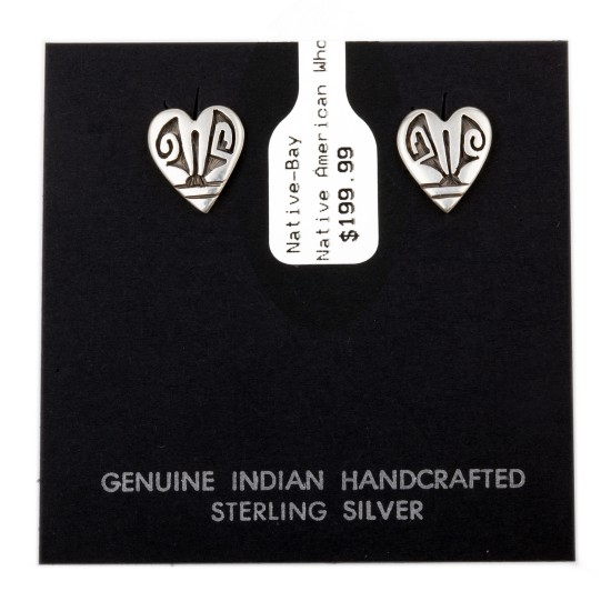 Heart .925 Sterling Silver Certified Authentic Handmade Hopi Native American Earrings  27254