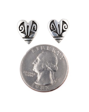 Heart .925 Sterling Silver Certified Authentic Handmade Hopi Native American Earrings  27254