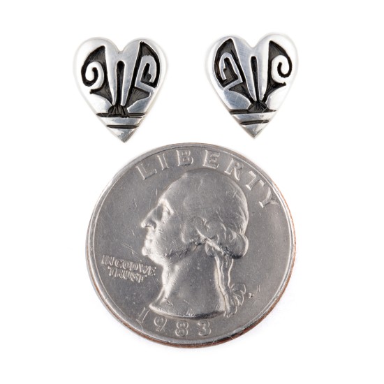 Heart .925 Sterling Silver Certified Authentic Handmade Hopi Native American Earrings  27254
