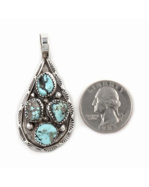 Drop .925 Starling Silver Certified Authentic Handmade Navajo Native American Natural Turquoise Nugget Pendent  16048-100