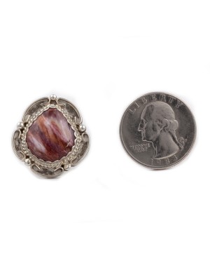 Flower .925 Sterling Silver Certified Authentic Handmade Navajo Native American Natural Purple Spiny Oyster Ring 17022-100