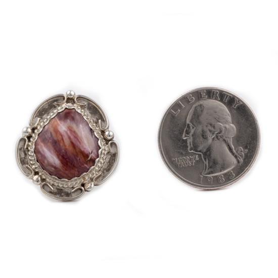 Flower .925 Sterling Silver Certified Authentic Handmade Navajo Native American Natural Purple Spiny Oyster Ring 17022-100 Flower .925 Sterling Silver Certified Authentic Handmade Navajo Native American Natural Purple Spiny Oyster Ring 17022-100