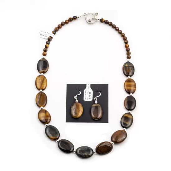 Navajo Native American Natural Tigers Eye Necklace Earrings Set 24547-18331 Navajo Native American Natural Tigers Eye Necklace Earrings Set 24547-18331