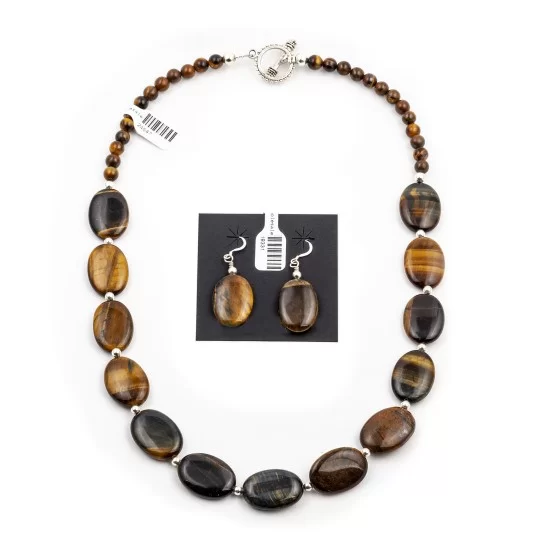 Navajo Native American Natural Tigers Eye Necklace Earrings Set 24547-18331 Navajo Native American Natural Tigers Eye Necklace Earrings Set 24547-18331