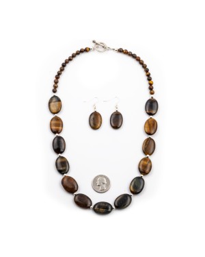 Certified Authentic Navajo Native American Natural Tigers Eye Necklace Earrings Set 24547-18331