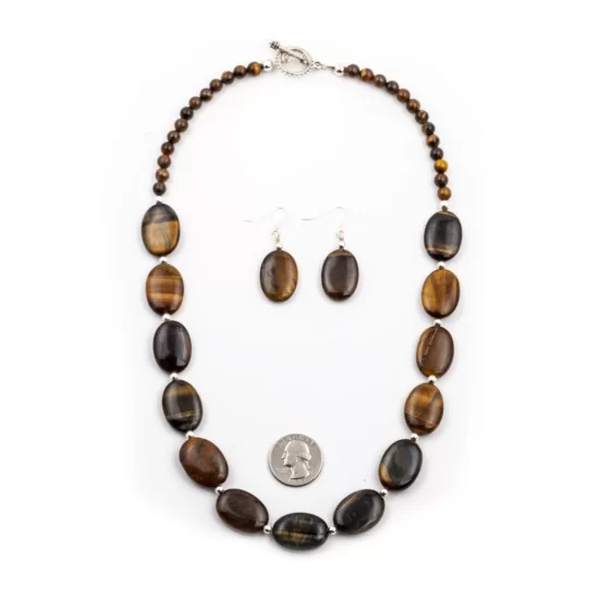 Navajo Native American Natural Tigers Eye Necklace Earrings Set 24547-18331 Navajo Native American Natural Tigers Eye Necklace Earrings Set 24547-18331