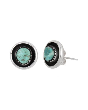 .925 Sterling Silver Certified Authentic Handmade Navajo Native American Natural Turquoise Earrings  390725821587