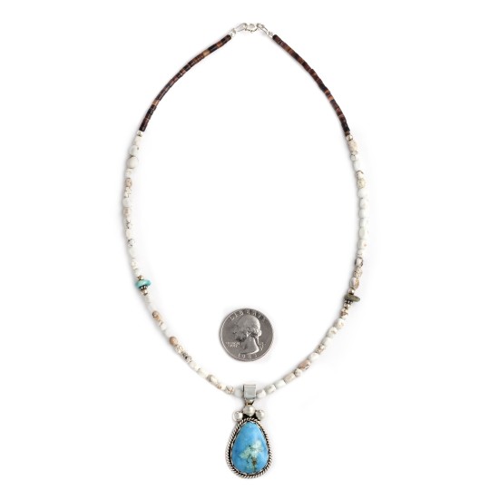 Drop .925 Sterling Silver Certified Authentic Handmade Navajo Native American Natural Turquoise Necklace And Pendant 390682203299
