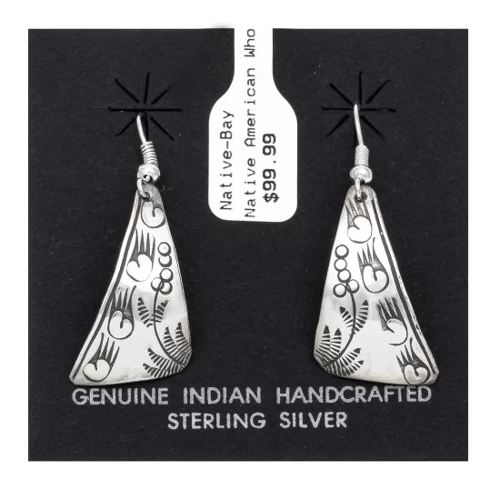 Bear Paw Flower .925 Starling Silver Handmade Navajo Native American Earrings 27261-6