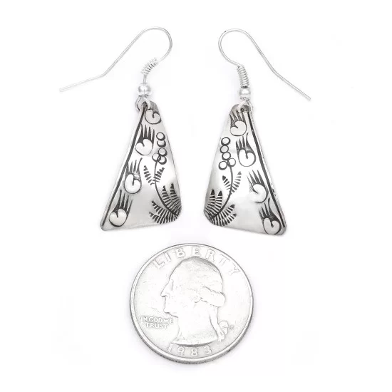 Bear Paw Flower .925 Starling Silver Handmade Navajo Native American Earrings 27261-6