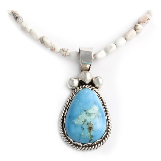 Drop .925 Sterling Silver Certified Authentic Handmade Navajo Native American Natural Turquoise Necklace And Pendant 390682203299