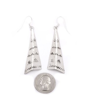 Bear Paw Mountain Feather Arrow .925 Starling Silver Certified Authentic Handmade Navajo Native American Earrings  27265-8