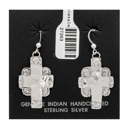 Cross Sun .925 Starling Silver Certified Authentic Handmade Navajo Native American Earrings  27263