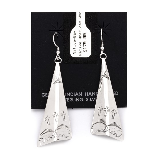 Cross Sun Mountain .925 Starling Silver Certified Authentic Handmade Navajo Native American Earrings  27265-7