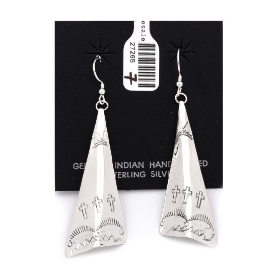 Cross Sun Mountain .925 Starling Silver Certified Authentic Handmade Navajo Native American Earrings  27265-7