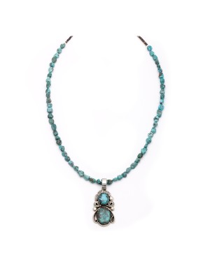 Sun .925 Sterling Silver Certified Authentic Handmade Navajo Native American Natural Turquoise Necklace & Pendant 390802277400