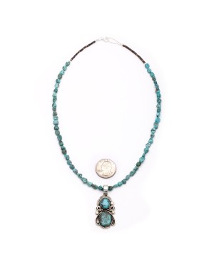 Sun .925 Sterling Silver Certified Authentic Handmade Navajo Native American Natural Turquoise Necklace & Pendant 390802277400