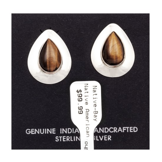 Drop .925 Starling Silver Certified Authentic Handmade Navajo Native American Tigers Eye Earrings 18315-1 Drop .925 Starling Silver Certified Authentic Handmade Navajo Native American Tigers Eye Earrings 18315-1