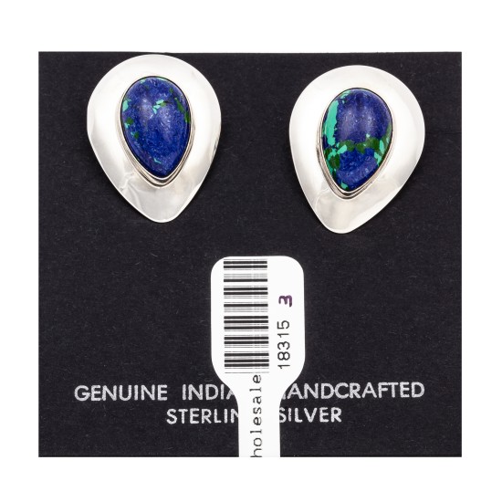 Drop .925 Starling Silver Certified Authentic Handmade Navajo Native American Chrysocolla Earrings 18315-3 Drop .925 Starling Silver Certified Authentic Handmade Navajo Native American Chrysocolla Earrings 18315-3