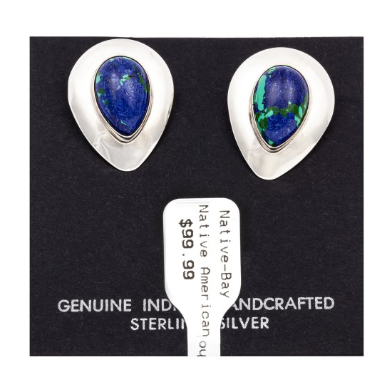 Drop .925 Starling Silver Certified Authentic Handmade Navajo Native American Chrysocolla Earrings 18315-3 Drop .925 Starling Silver Certified Authentic Handmade Navajo Native American Chrysocolla Earrings 18315-3