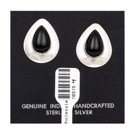 Drop .925 Starling Silver Certified Authentic Handmade Navajo Native American Black Onyx Earrings 18315-4 Drop .925 Starling Silver Certified Authentic Handmade Navajo Native American Black Onyx Earrings 18315-4