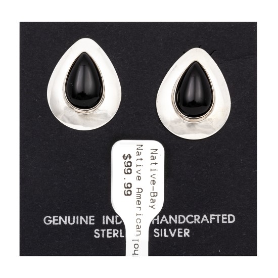 Drop .925 Starling Silver Certified Authentic Handmade Navajo Native American Black Onyx Earrings 18315-4 Drop .925 Starling Silver Certified Authentic Handmade Navajo Native American Black Onyx Earrings 18315-4