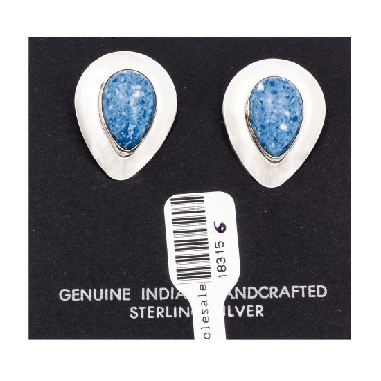 Drop .925 Starling Silver Certified Authentic Handmade Navajo Native American Lapis Denim Earrings  18315-6