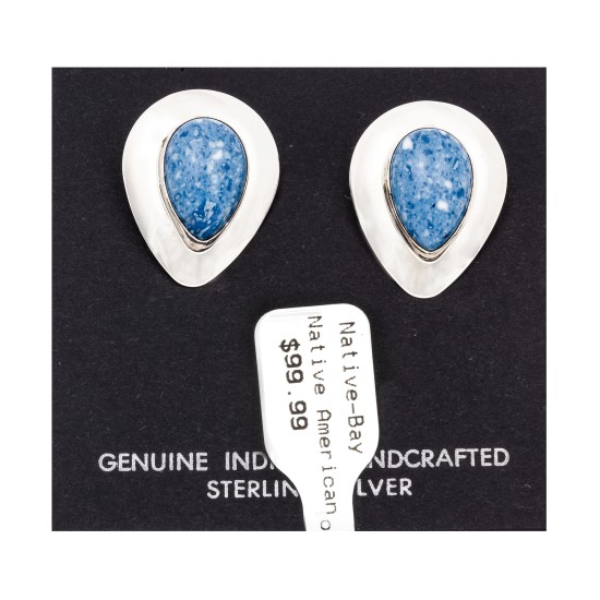 Drop .925 Starling Silver Certified Authentic Handmade Navajo Native American Lapis Denim Earrings  18315-6