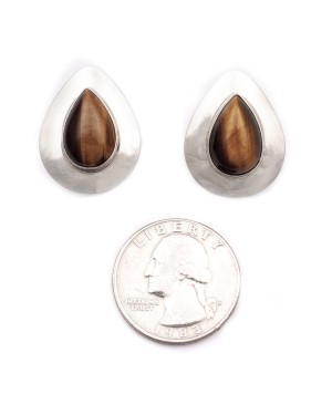 Drop .925 Starling Silver Certified Authentic Handmade Navajo Native American Tigers Eye Earrings  18315-1